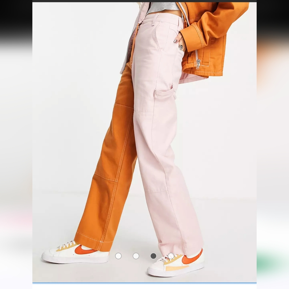 Topshop Color Block High Waist Straight Leg 100% Cotton Zip Fly Jeans 4 - Picture 3 of 6